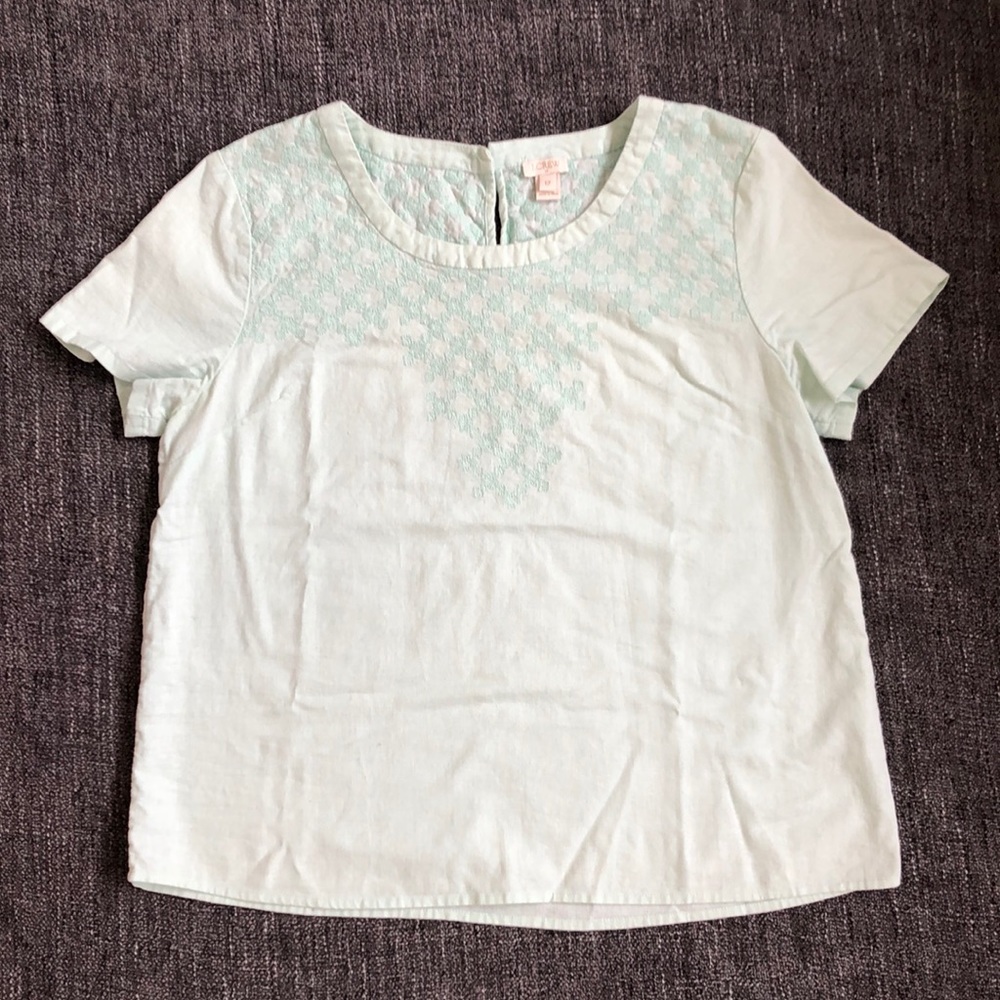 J. Crew Mint Short Sleeve Linen Blouse